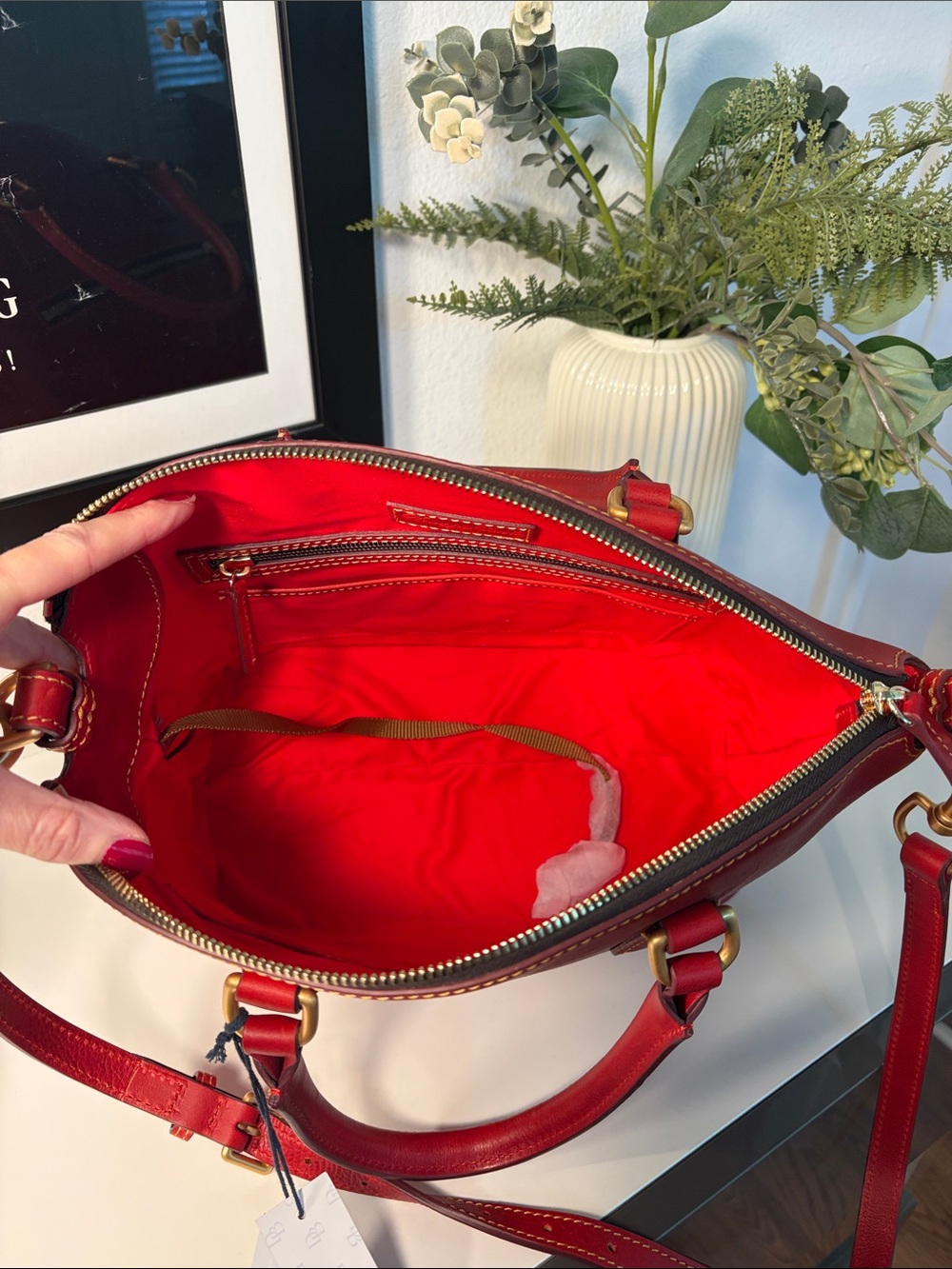 NWT Vintage Dooney & Bourke Florentine Leather Dome Satchel In Red/Bordeaux - Picture 10 of 17